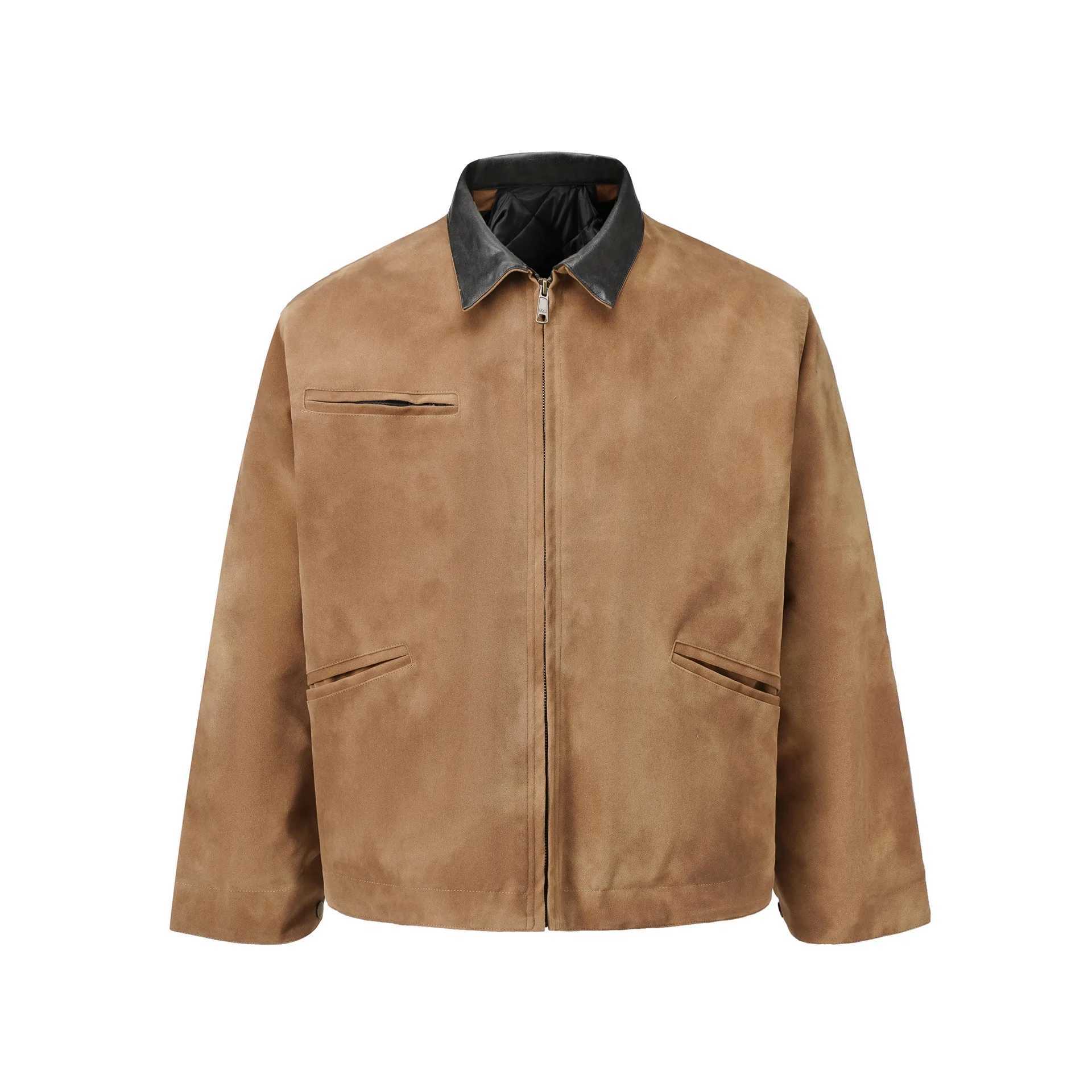 High Street Detroit Lapel Faux Deerskin Zipper Washed Jacket Top Padded Jacket Cotton Clothing for Men W250524