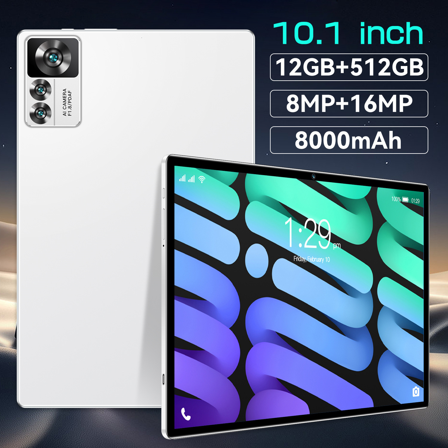 Premium 10.1 Inch Large Screen Tablet: Enhanced Performance w/ 5G Support | Massive 12GB RAM + 512 GB Storage