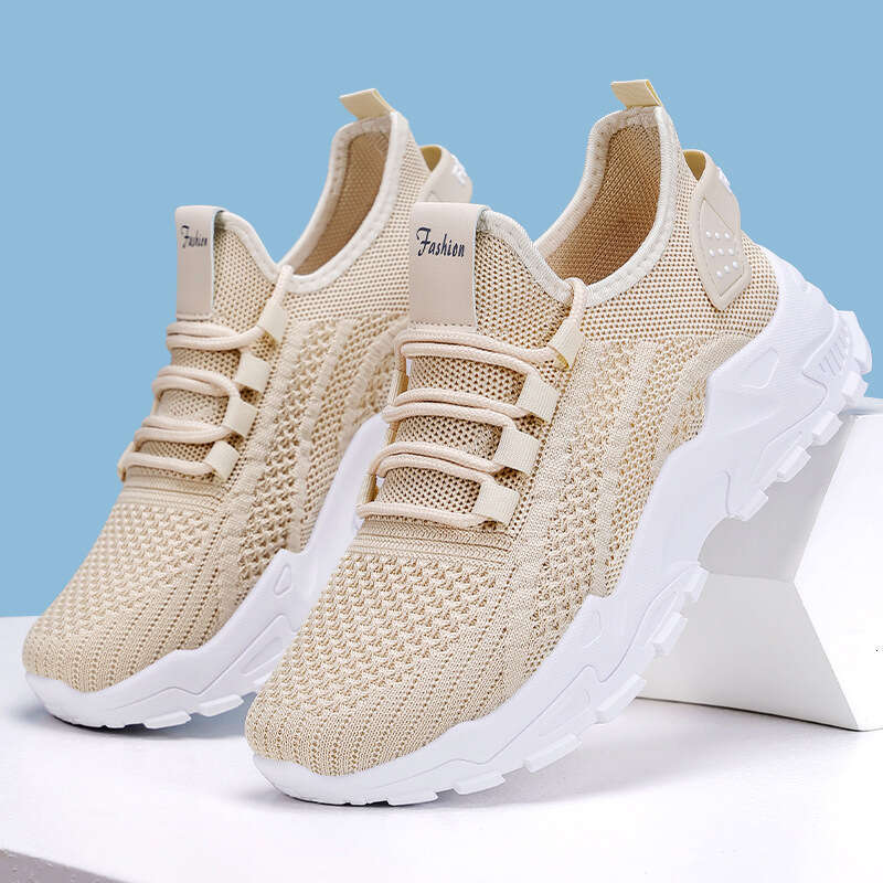 2025 New Women's Shoes Summer Versatile New Large Women's Lightweight Running Shoes Flyknit Breathable Casual Shoes Soft Soled Shockproof Sh