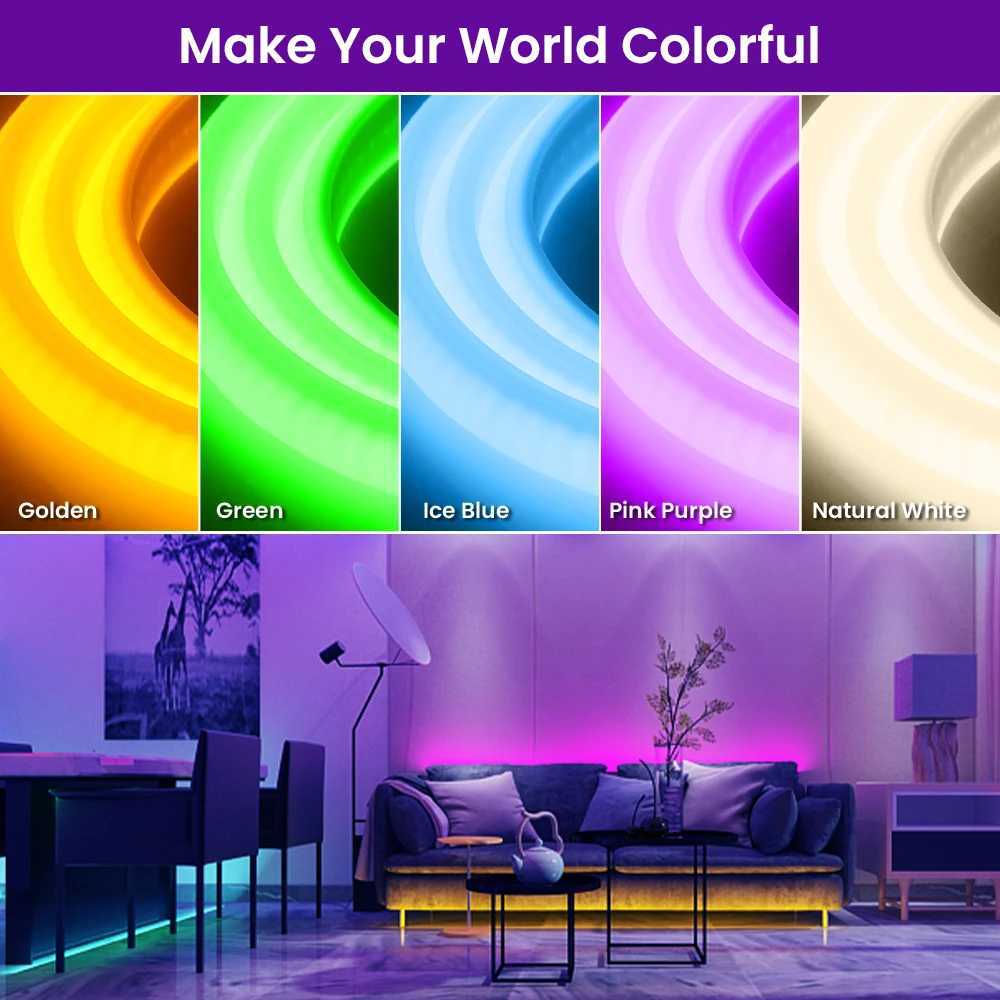 220V COB Neon Light 288LEDs/m Flexible Tape Ribbon Waterproof High Density Linear Light Ice Blue Rope for Decoration W250524