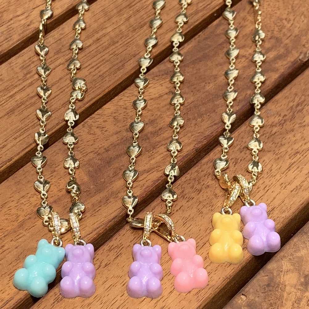 2021 Can Color Gummy Bear Resin Pendant Necklace for Women Simple Golden Metal Chain Necklace Female Fashion Jewelry Gifts XJ250524
