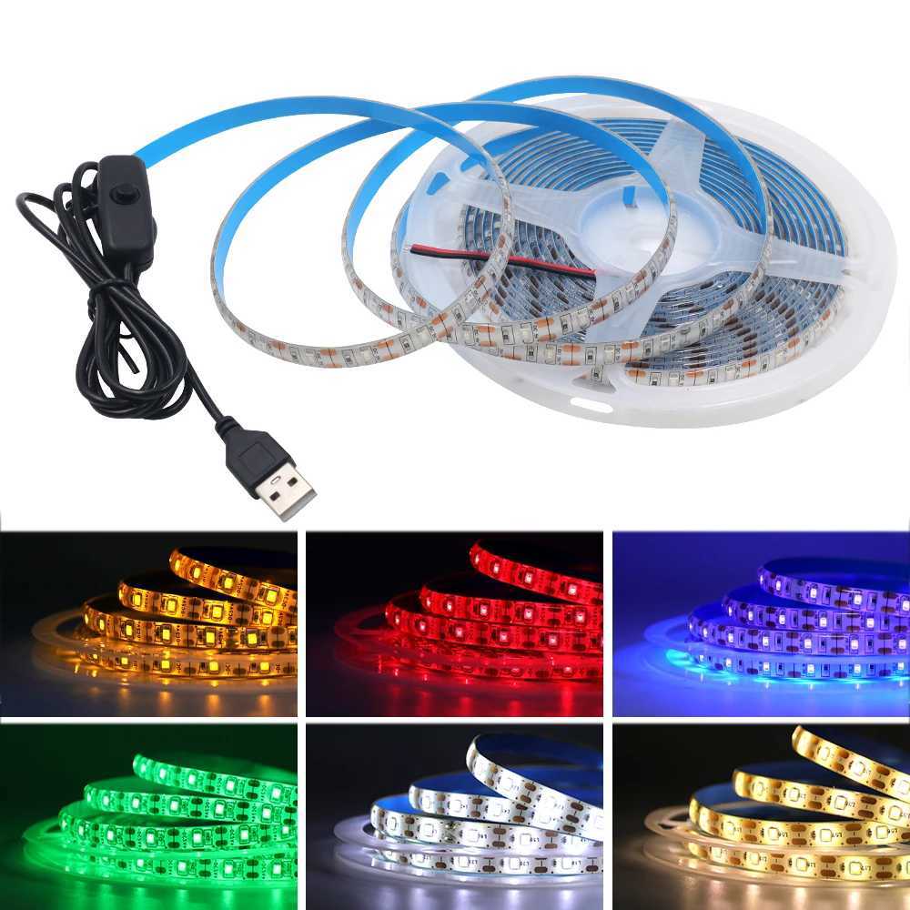 5V USB Led Strip SMD 2835 White/Warm White/Red/Blue/Green /Pink/Yellow 50CM 1M 2M 4M 5M Flexible Ribbon Tape Backlight W250524