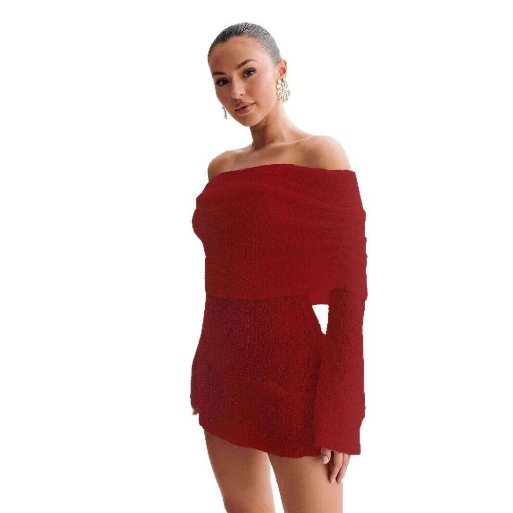 Maxi Dress New Knitted Short Beach Skirt Women S Sexy Perspective Long Sleeve One Shoulder Dress Long Dress