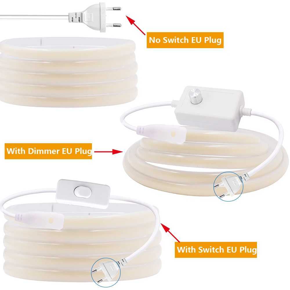 220V Dimmable COB LED Neon Strip Light Dimmer Switch Plug Kit Waterproof 288 LED Flex Tube Lamp Hight Bright Warm/Natural White W250524
