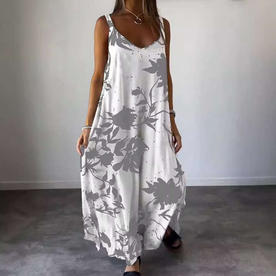 Maxi Dress Summer Women S New Holiday Long With Printed Strap And Bareback V Neck Dress Floral Dress