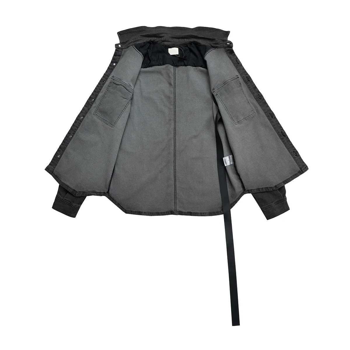 High Street Ribbons Dirty Washed Black Baggy Jeans Jacket for Men and Women Harajuku Y2k Casual Denim Coat Oversized Clothes W250524