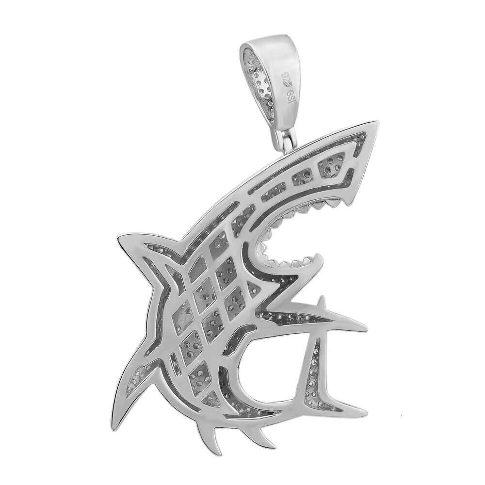 Wholesale Iced Out White Gold Plated Hip Hop Zirconia Setting Shark Fish Pendant