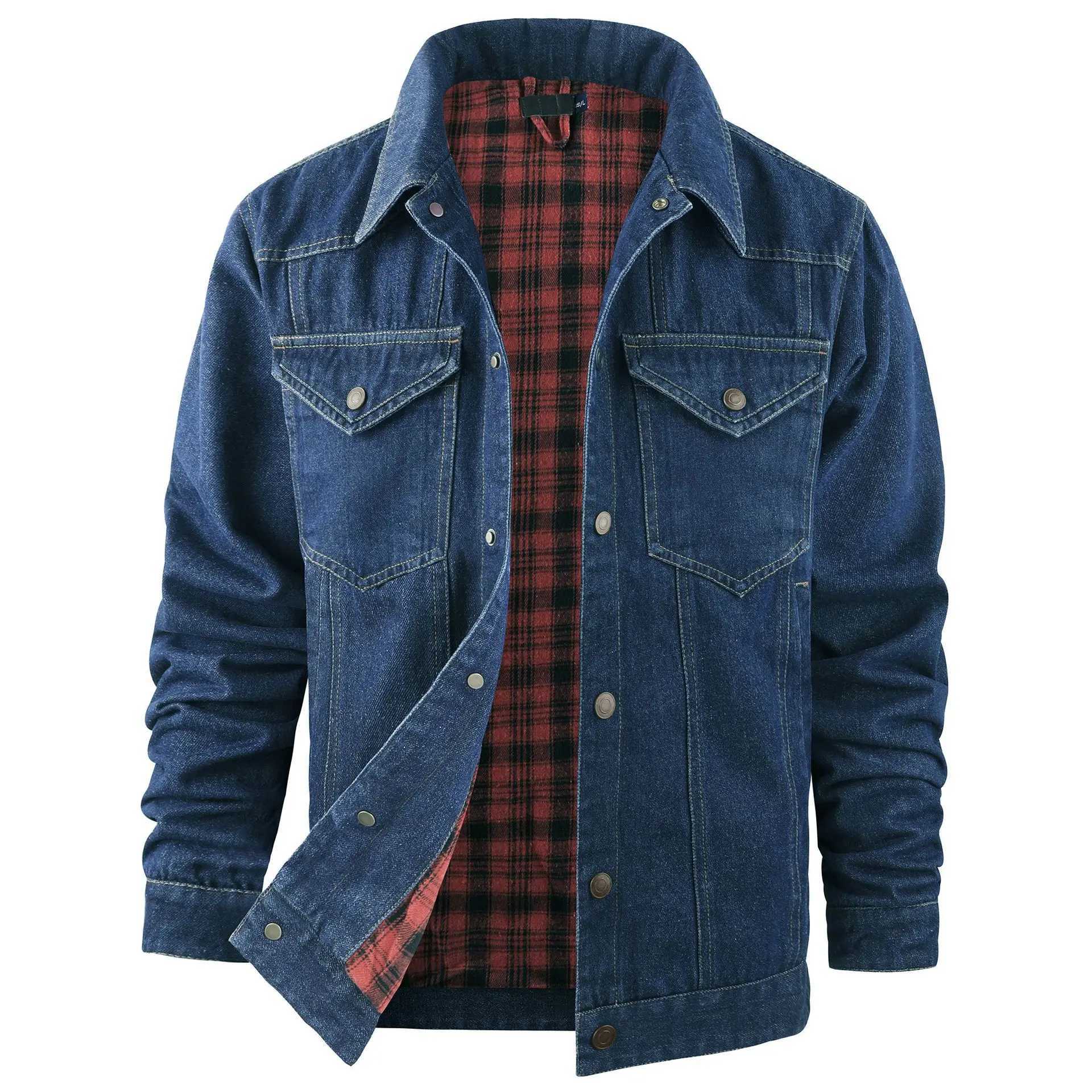 Plus Western Plaid Flannel Casual Jacket Truck Driver Denim Jacket for Men W250524