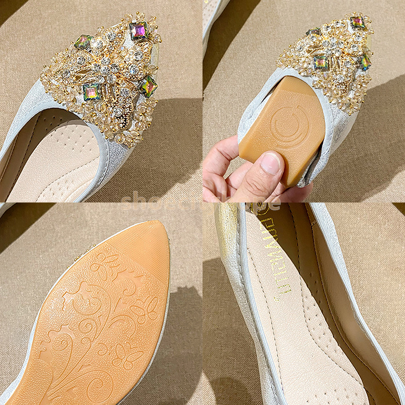 2025 designer ballet flats heels glisten loafers rhinestone beaded butterfly design pointed toe shoes summer comfort daily fashion luxury women single