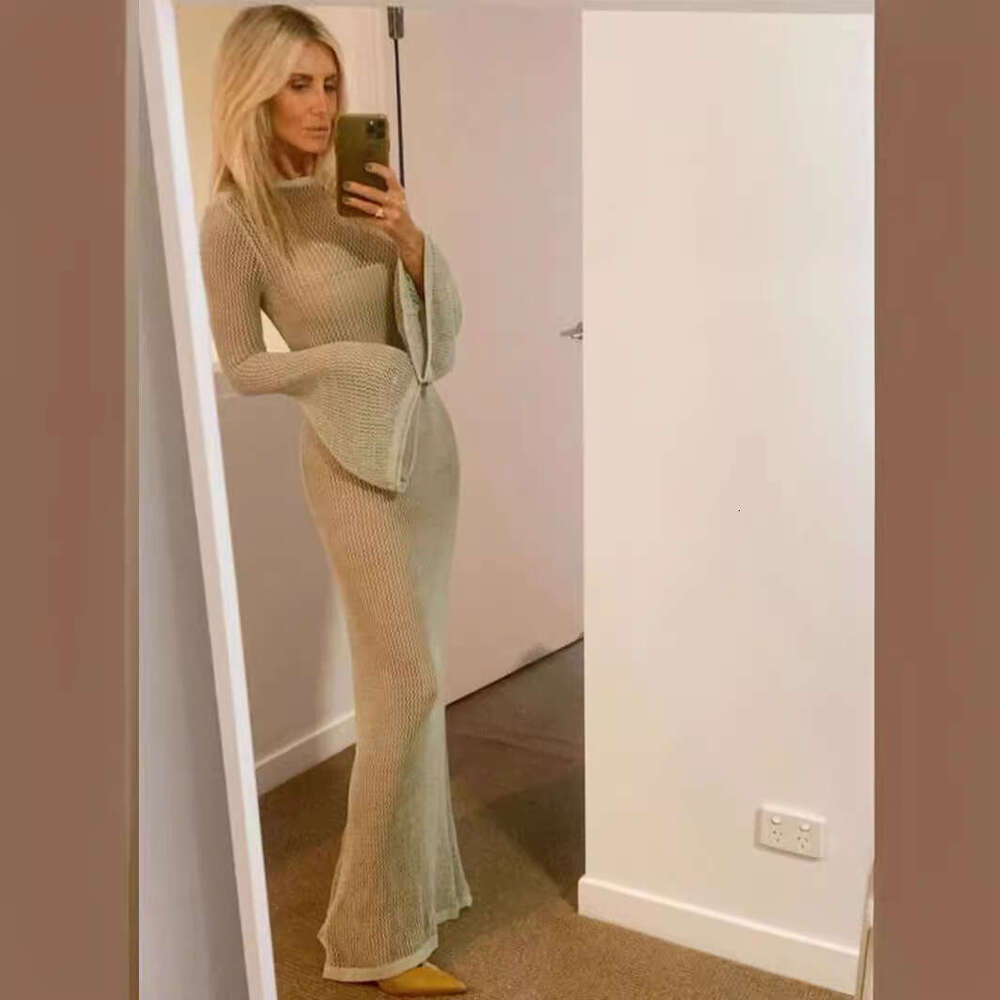 Maxi Dress Open Back Sexy Tight Fitting Long Sleeved Hollow Out Beach Summer Dress Long Dress