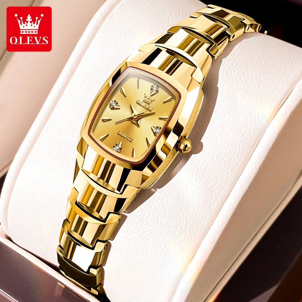 OLEVS Tungsten Steel Strap Womens Watch Elegant Gold Waterproof Wristwatch TOP Womens Watches Relogio Feminino 250603