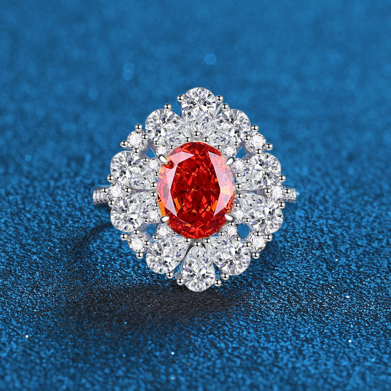 S925 Sterling Silver High Carbon Diamond Yellow Oval Ring with Ice Flower Cut for Women, Elegant Luxury Jewelry