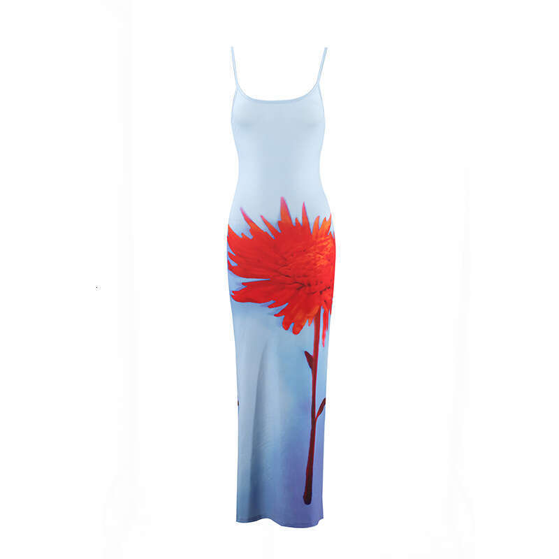 Maxi Dress Feng Summer Women S New Sexy Hanging Strap Flower Print Slim Fit Long Dress Floral Dress