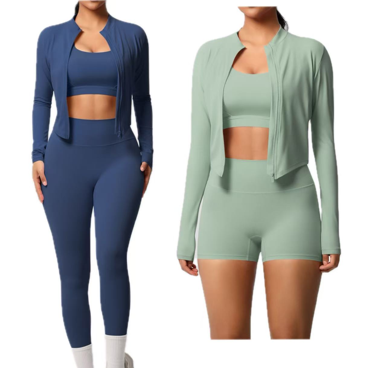 New Womens Yoga Outfit Three Pieces SuitVest+Pants+Jackets Set Exercise Close-Fitting Fitness Wear Running Elastic Workout Tracksuit Jackets Gym set