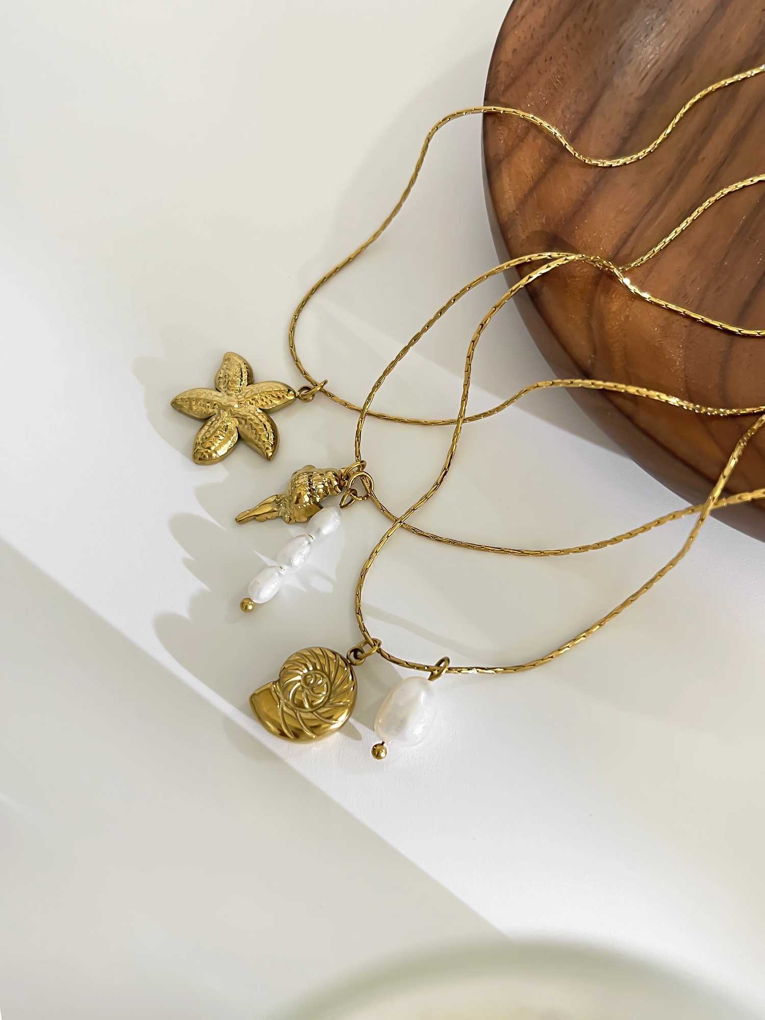 Perisbox Waterproof Beach Party Holiday Jewelry Natural Freshwater Pearl Conch Starfish Pendant Necklace Women Train Accory XJ250524
