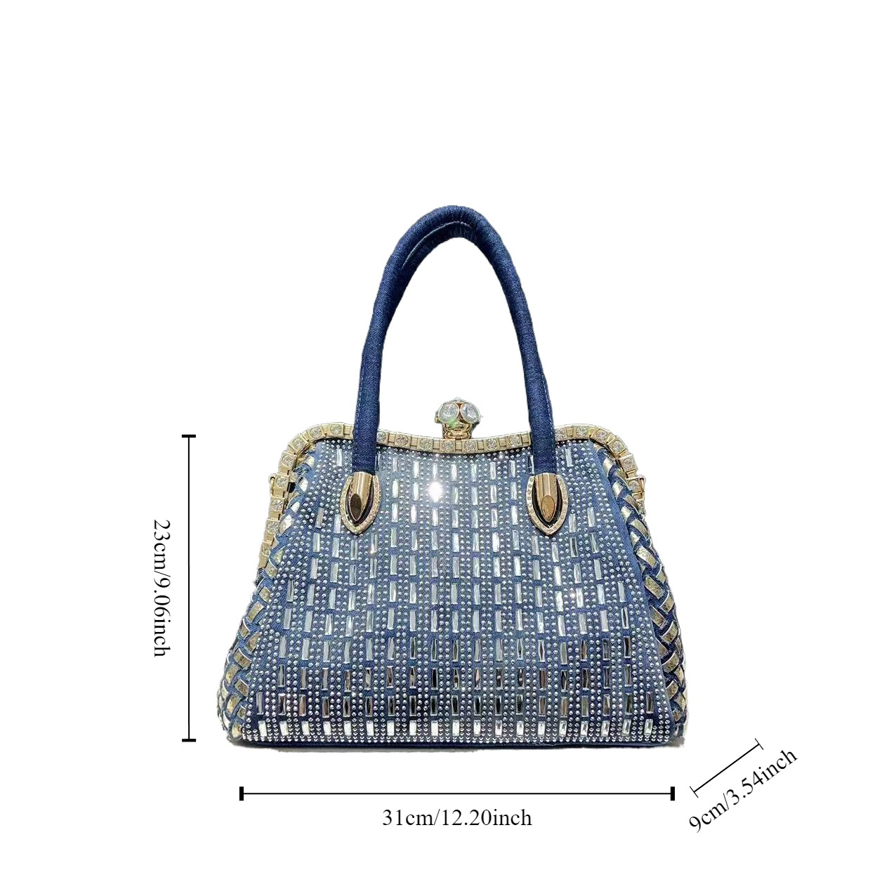 Ladies' denim diamond woven tote bag with large capacity, trendy personality, simple single shoulder crossbody bag