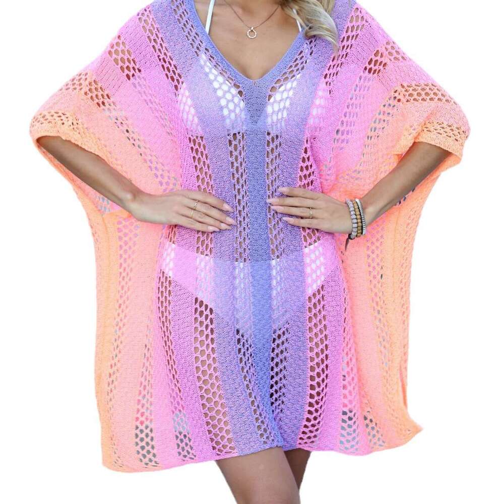 Maxi Dress Beach Vacation Cover Up For Women Gradient Color Hollowed Out Woven Shirt Loose And Casual Bikini Dress Long Dress