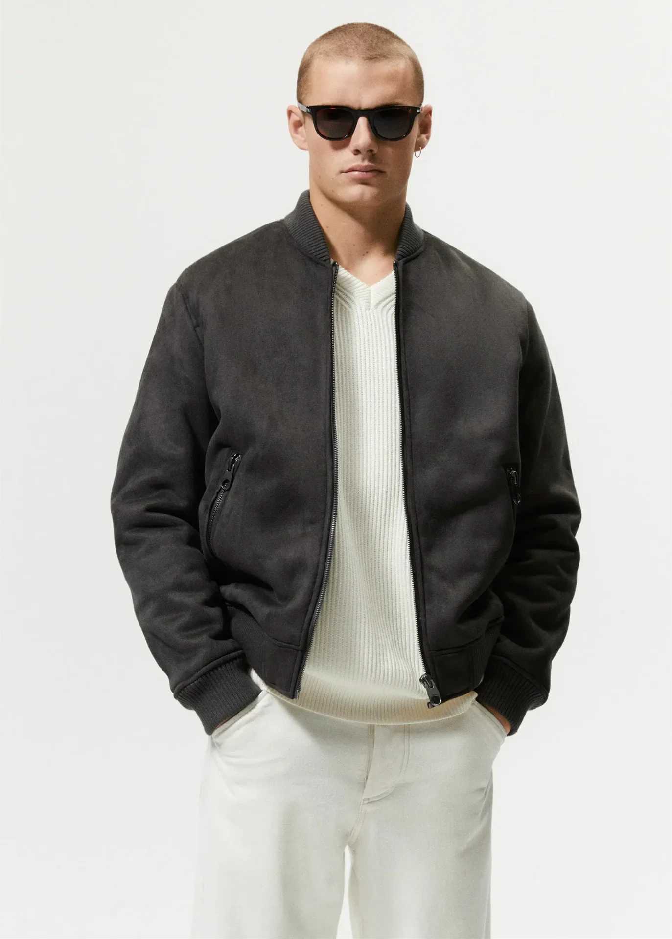 Mens Stand-up Collar Suede Double-sided Jacket W250524