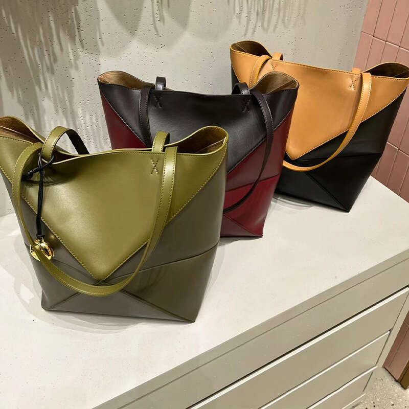 Tote Bag New High End Niche Design Genuine Leather Cowhide Women S Bag Deformed Folding Geometric Splicing Tote Shoulder Crossbody Bag Lady Bags