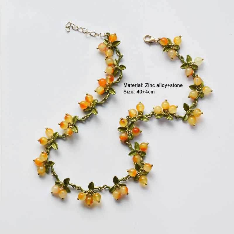 New Spring Plant Bracelets Vintage Stone Beads Berry Blueberry Leaves Bracelet Bangles and Necklace For Women Party Jewelry XJ250524