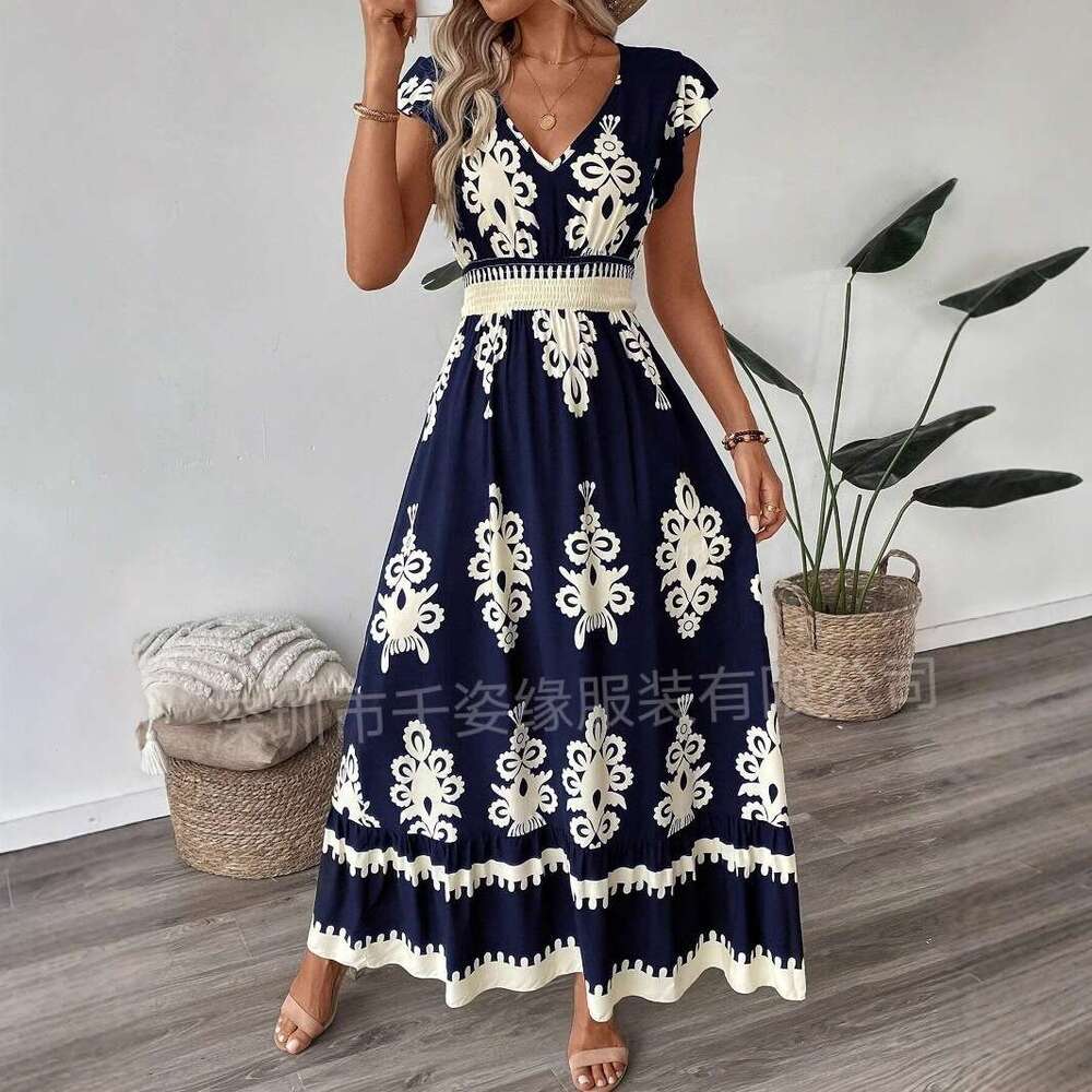 Maxi Dress Summer New Women S Beach Skirt Vacation Style Printed Large Pendant Dress Long Dress