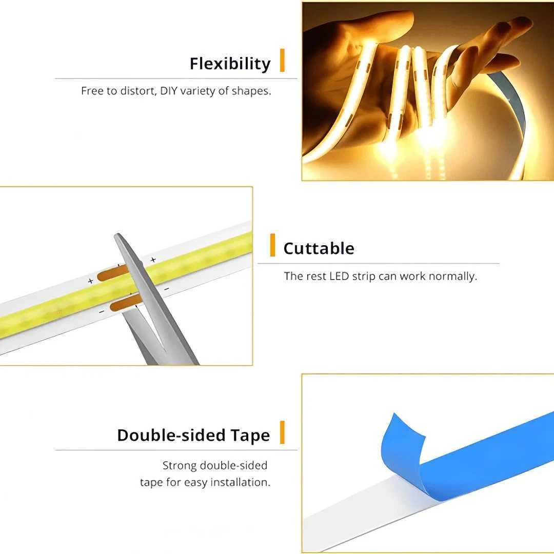 5V COB Strip Lights Switch Control USB Flexible Diode Tape Ribbon For Kitchen Garage TV Mirror PC Backlight Wall Decor Lights W250524