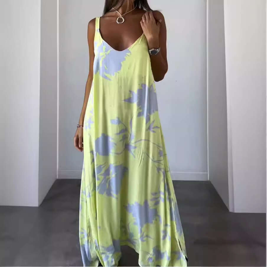 Maxi Dress Summer Women S New Holiday Long With Printed Strap And Bareback V Neck Dress Floral Dress