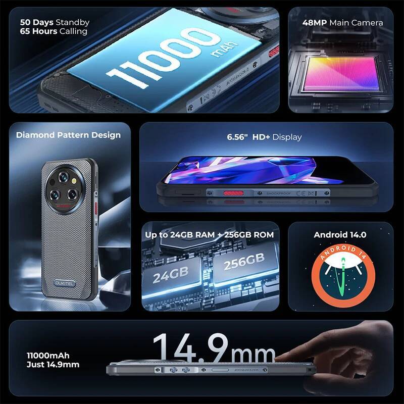 Oukitel WP35 S Red phone 6.56 HD+ Display 6GB 256GB 11000mAh Cellphones Android 14 NFC 48MP Rear Camera IP69K Smartphone Bus