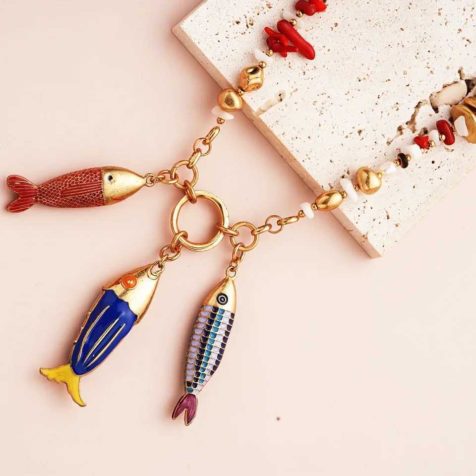 Marine Fish fashion Choker Necklace Layer Girls Women Ladies Boho Pink Pendant Jewelry Geometric Mermaid Accories XJ250524