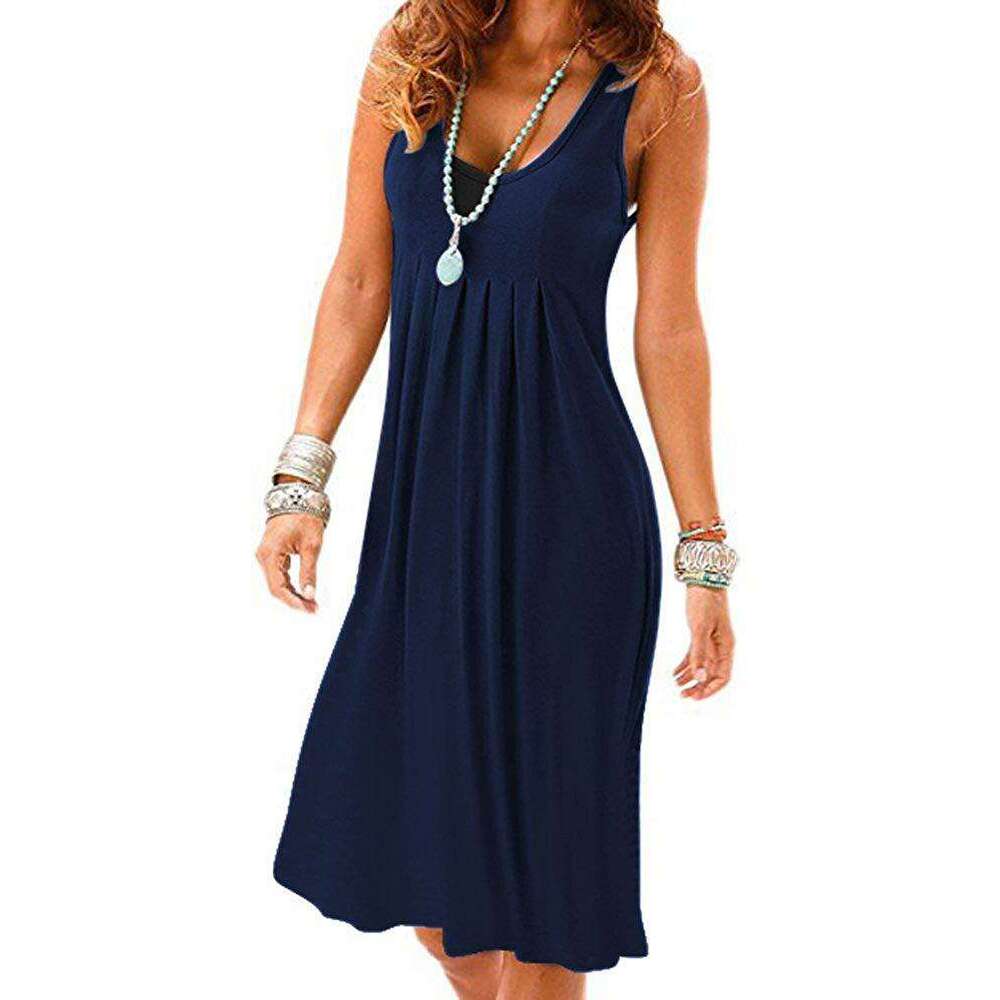 Maxi Dress Women S Casual Summer Beach Tank Top Dress Loose Sleeveless Slim Pleated Skirt Long Dress