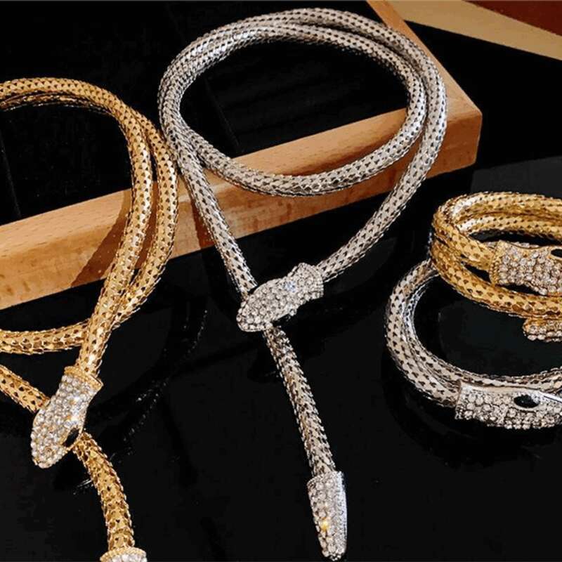 Fashion Style Rhinestone Studded Magnetic Snake Chain Necklace Minimalist Trendy Collarbone Chain for Womens Set