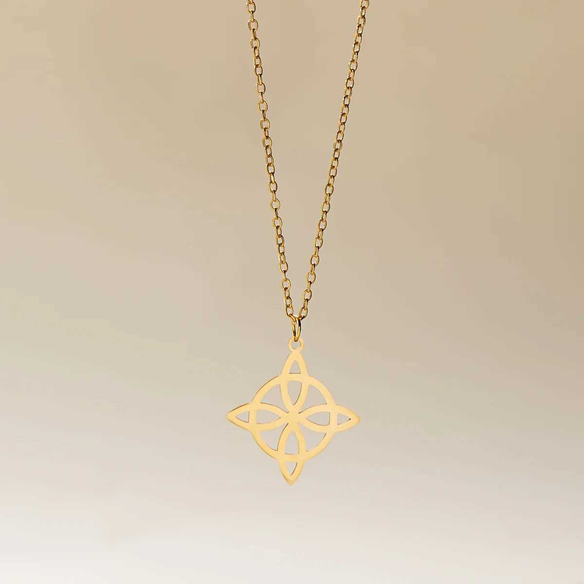 Stainl Steel Witch Knot Pendant Necklace For Women Men Simple Protection Amulet Metal Lucky Knot Choker Train Party Jewelry XJ250524