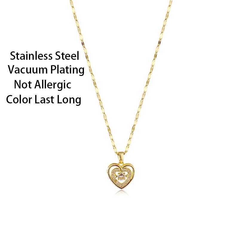 Cute Beating Heart Crystal Pendant Necklace For Women Korean Fashion Stainl Steel Clavicle Chain Female Sexy Wedding Jewelry XJ250524