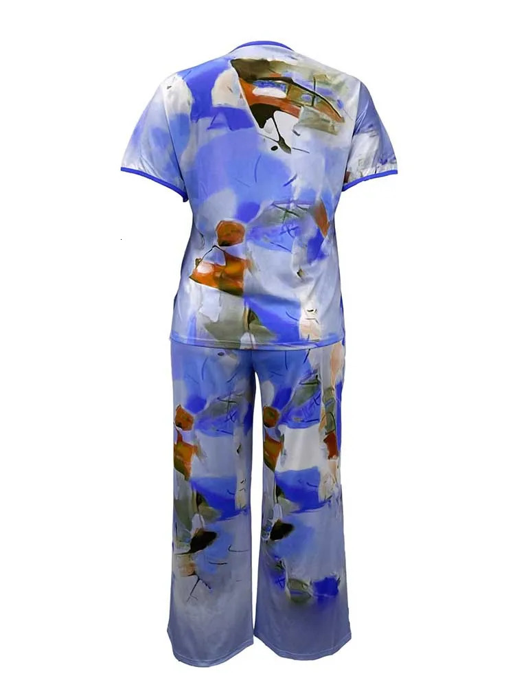 2 Piece Set Outfit Fashion Print Top and Trousers Female Clothing Summer Suit Pants for Ladies Casual Plus Size Clothes 250516Z