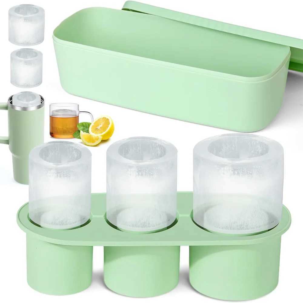 2025 Ice Cube Tray Large Silicone Cylinder Ice Cube Molds Freezer Ice Maker Lid and Bin Ice Drink Juice Whiskey Cocktail Tea Coffee X2505241