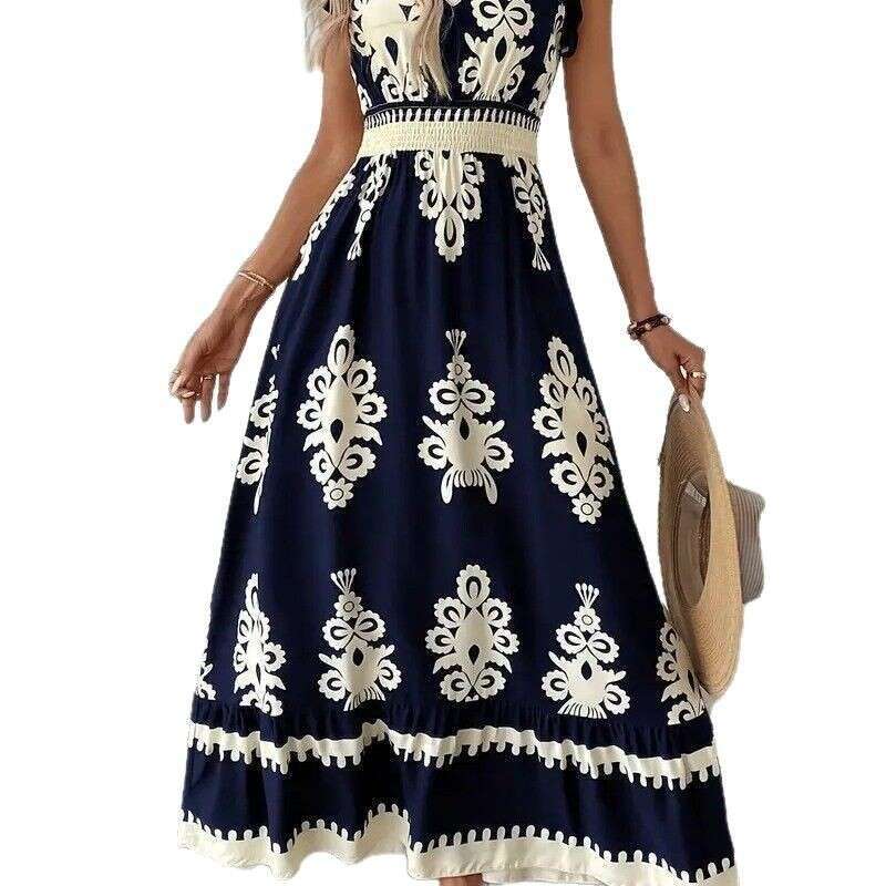 Maxi Dress Summer New Women S Beach Skirt Vacation Style Printed Large Pendant Dress Long Dress