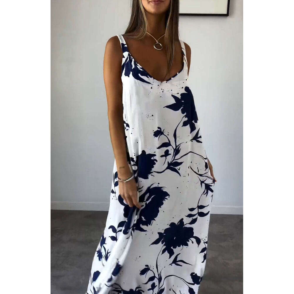 Maxi Dress Summer Women S New Holiday Long With Printed Strap And Bareback V Neck Dress Floral Dress