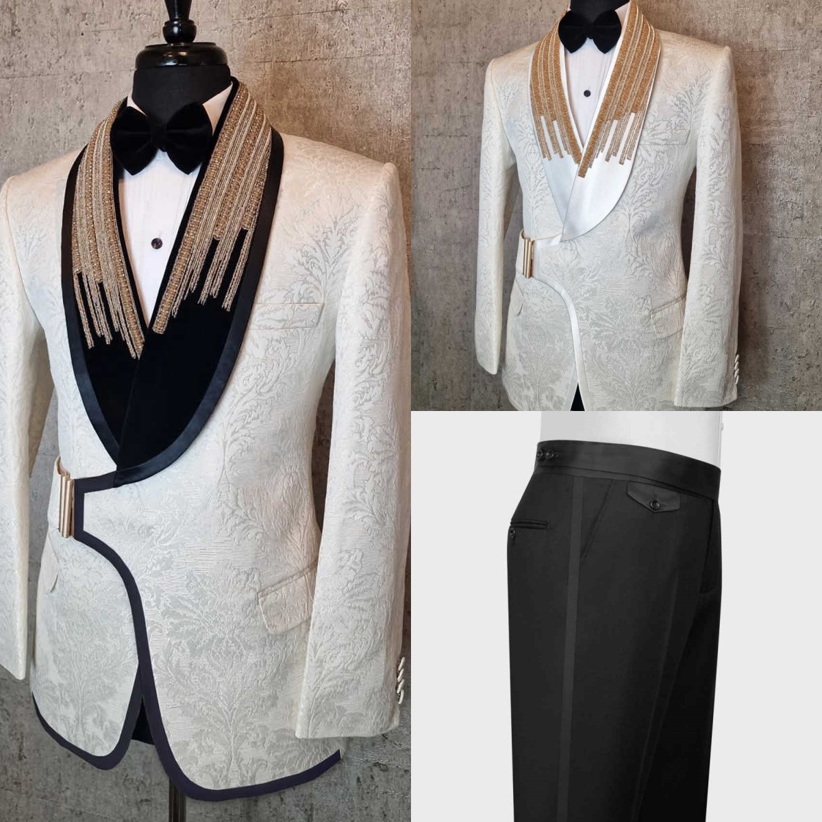 Fashion Wedding Tuxedos With Buckle 2 Piece Set Jacket Pants Jacquard Men Suits Shawl Lapel Handsome Groom Blazers Customized