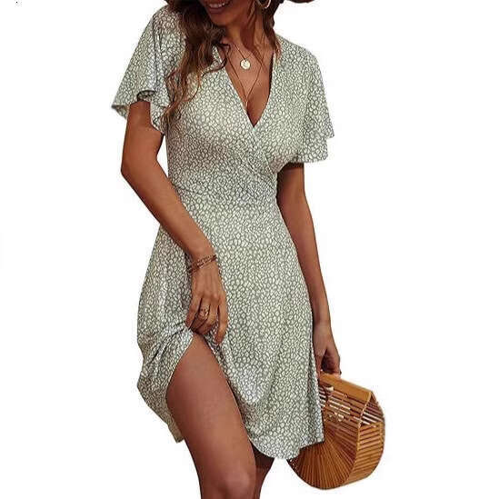 Maxi Dress Women S Strap Skirt Summer Flower Short Sleeve Package V Neck A Line Medium Length Dress Printed Floral Dress