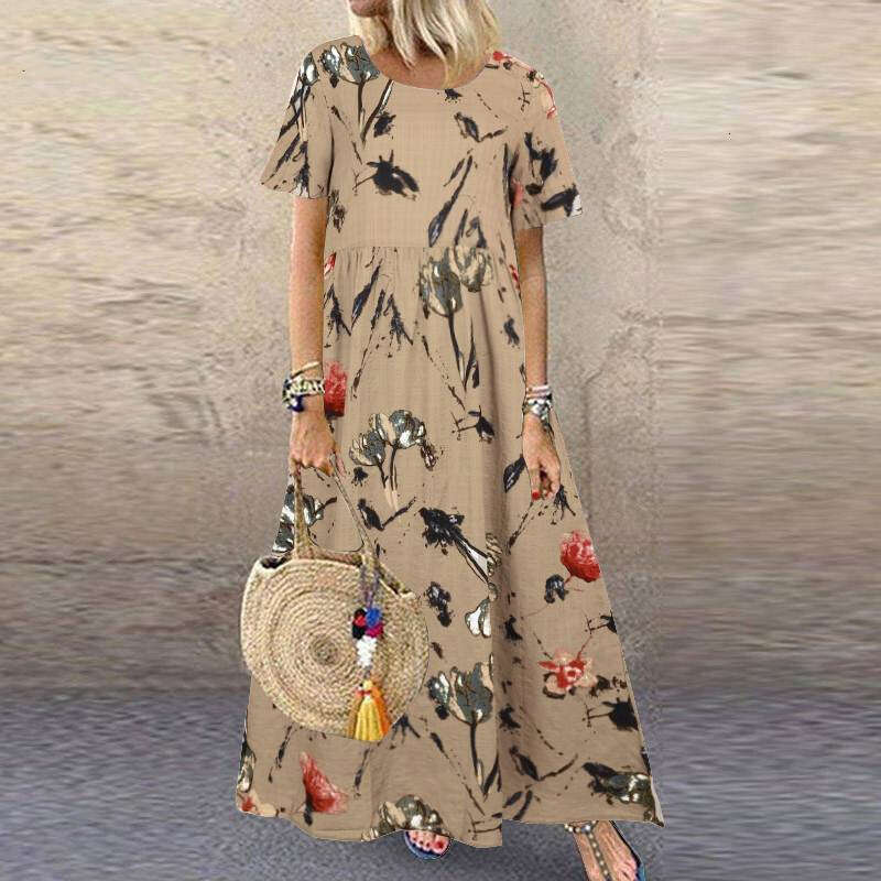 Maxi Dress Summer New Short Sleeved Round Neck Women S Dress Floral Dress