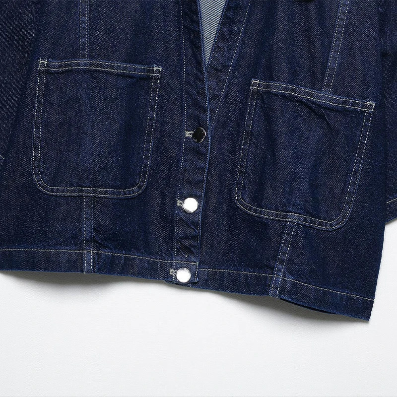 Willshela Women Fashion With Pockets Denim Blue Single Breasted Crop Blouse Vintage Lapel Neck Short Sleeves Female Lady Shirts 250517Z