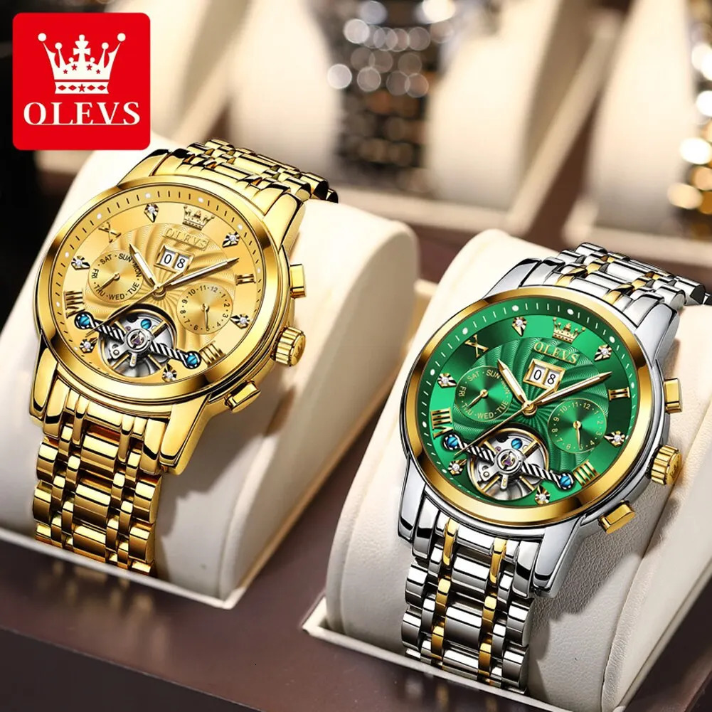 OLEVS Mens Watch Automatic Mechanical Slef-Wind Stainless Steel Strap Waterproof Luminous Date Wrist Watch 250603