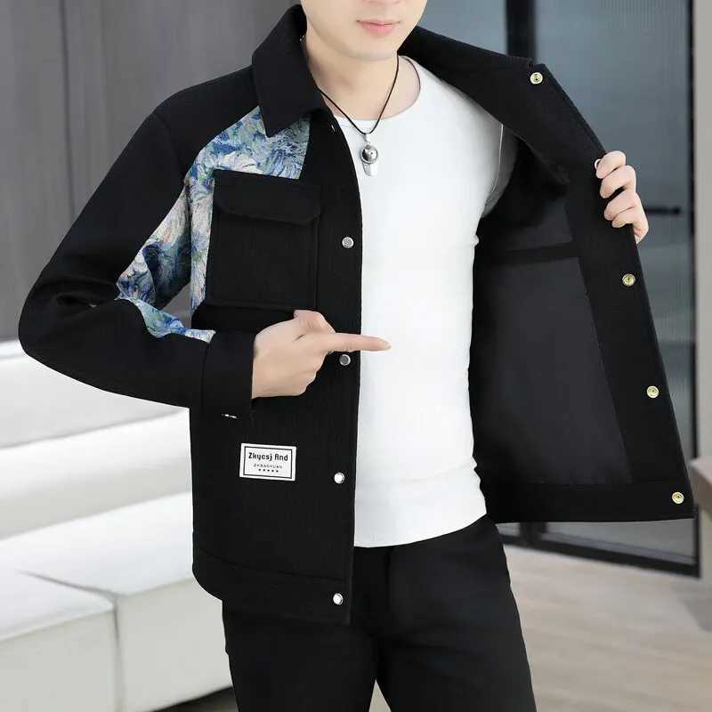 Spring Autumn Fashion Style Harajuku All Match Tops Loose Slim Fit Casual Lapel Outerwear patchwork Printing Long Sleeve Jackets W250524