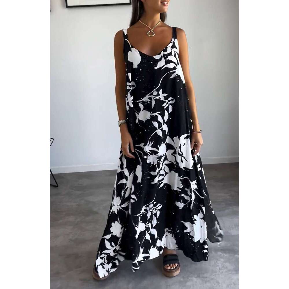 Maxi Dress Summer Women S New Holiday Long With Printed Strap And Bareback V Neck Dress Floral Dress