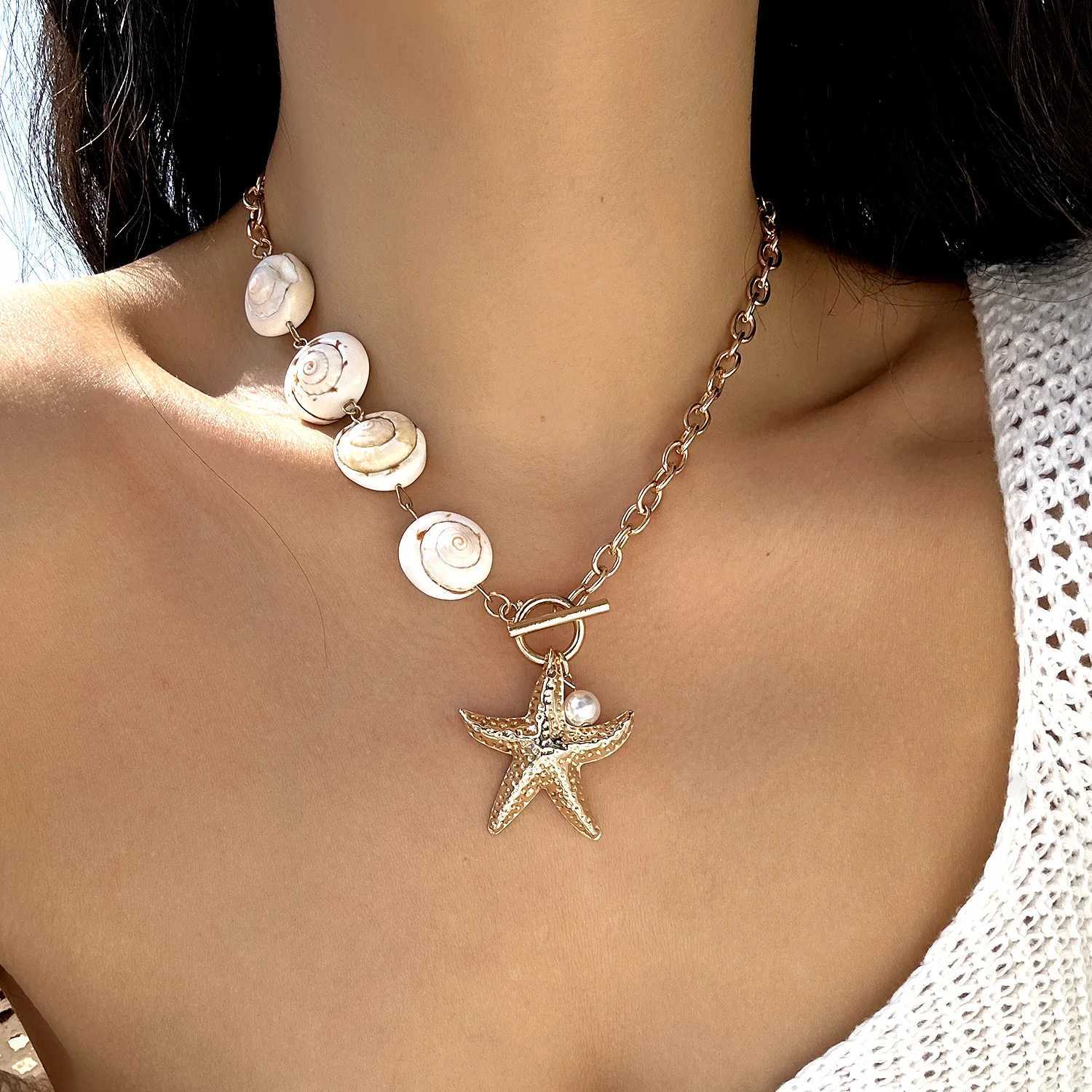 Bohemia Irregular Shell Beaded Chain Necklace for Women Summer Beach Vacation Starfish Conch Pendant Choker Necklace Y2K Jewelry XJ250524