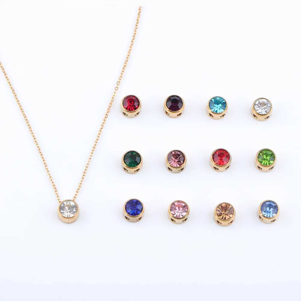 Stainl Steel 12 Birthstones Pendant Necklaces Colorful 12 Month Birthstone Charms for Women Girls Birtay Jewelry Gift XJ250524
