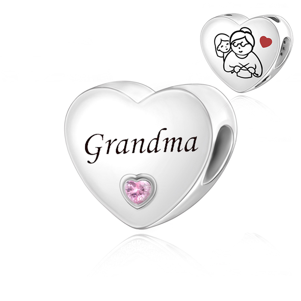 FewDook 2025 New Grandad & Grandma, Auntie & Niece Best Friends Hand Drawn Heart Charm Beads Fit Original Pan Bracelet Family Jewelry Designer for Wom