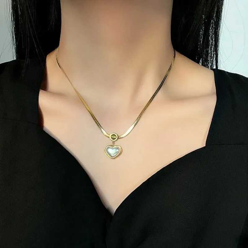 Korean Fashion Stainl Steel Gold Color Heart Necklaces for Women Chokers Trend Elegant Snake Chain Pendant Party Jewelry XJ250524
