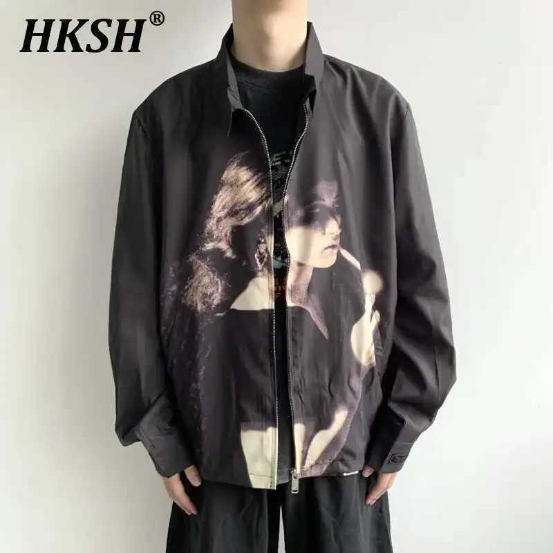 HKSH Spring Summer New Thin High Street Jackets European American Vintage Fashion Loose Retro Trend Portrait Printed Chic HK032 W250524