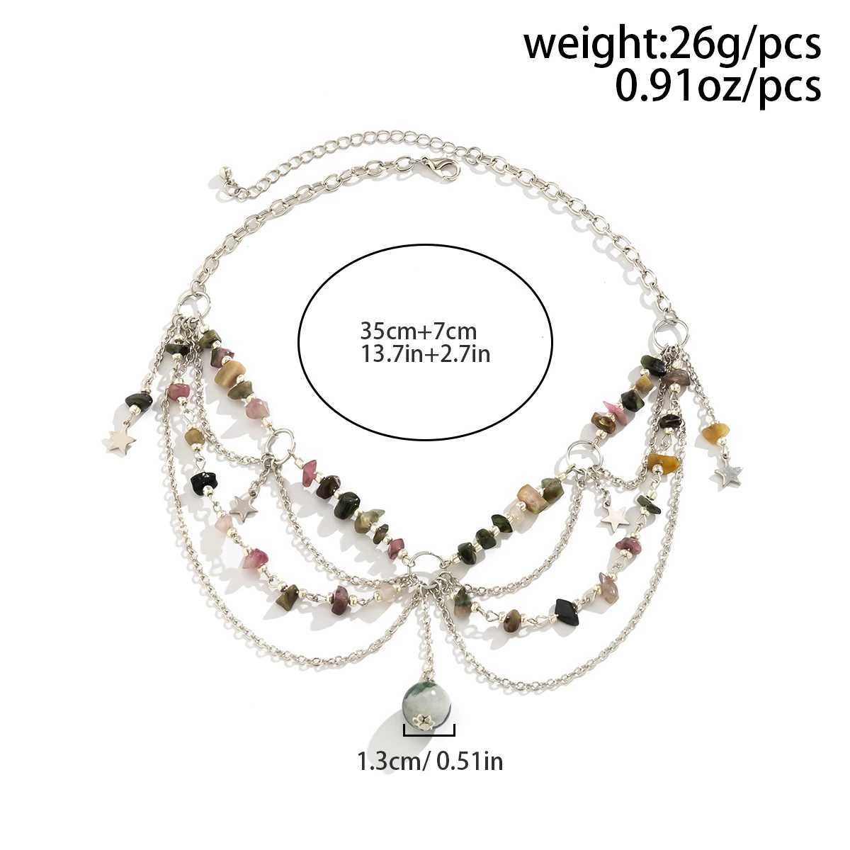 Lacteo Y2K Natural Stone Beads Pendant Necklace for Women Round Ball Tassel Choker Jewelry Collar Neck Chain Girls 2024 Party XJ250524